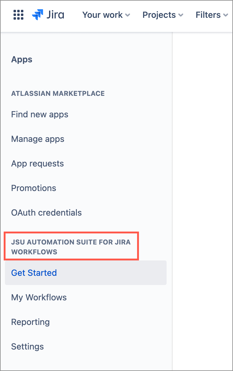 JIra's Apps Admin menu